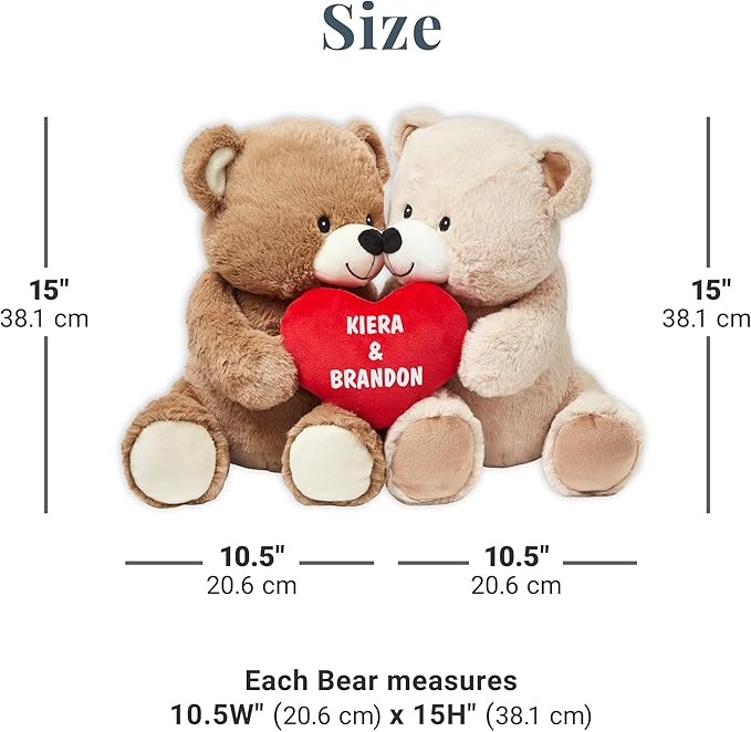 Let's Make Memories Personalized Kissy Plush Bears for Couples or Kids - Valentines Day - for Him - for Her - Romantic Stuffed Animals - Love - Amor - Te Amo - I Love You - Teddy Bears