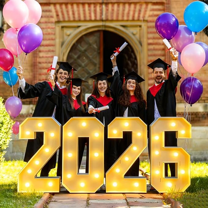 2.3 FT LED Light Up Number Sign - Class of 2026 Marquee Letters, Christmas & New Year Graduation Decor for Indoor Outdoor Celebration & Photo Backdrop