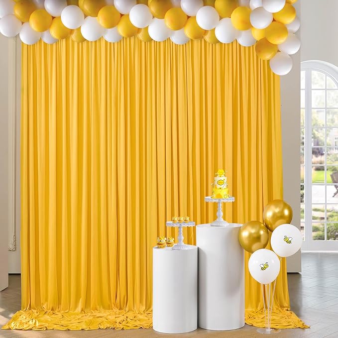 20 ft x 10 ft Wrinkle Free Yellow Backdrop Curtain for Parties, Ginger Polyester Photo Backdrop Drapes,Thick Background 4 Panels 5ft x 10ft for Baby Shower Wedding Birthday Party Backdrop Stand