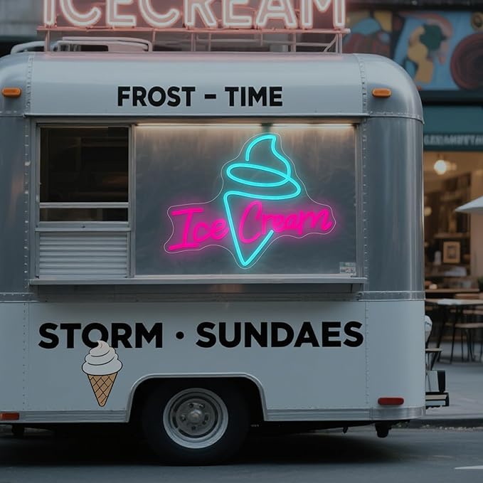 Ice Cream Neon Sign - Dimmable USB Ice Cream Letter Neon Light Up Signs for Business Store Cafe Drink Shop Office Bedroom Restaurant Decor Adjust Brightness