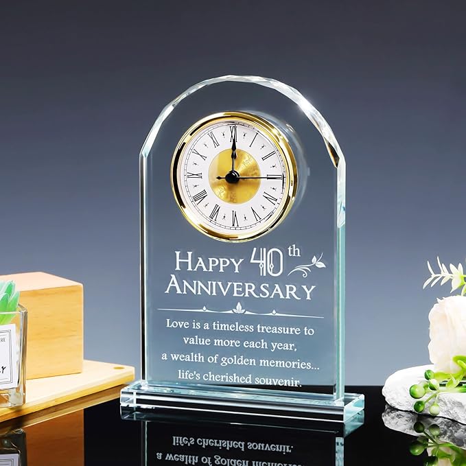 YWHL 40th Wedding Anniversary Clock Gifts for Husband Wife, Happy 40th Anniversary Clock for Parents, 40 Year Anniversary Surprise Gifts for Couple (Battery not Included)