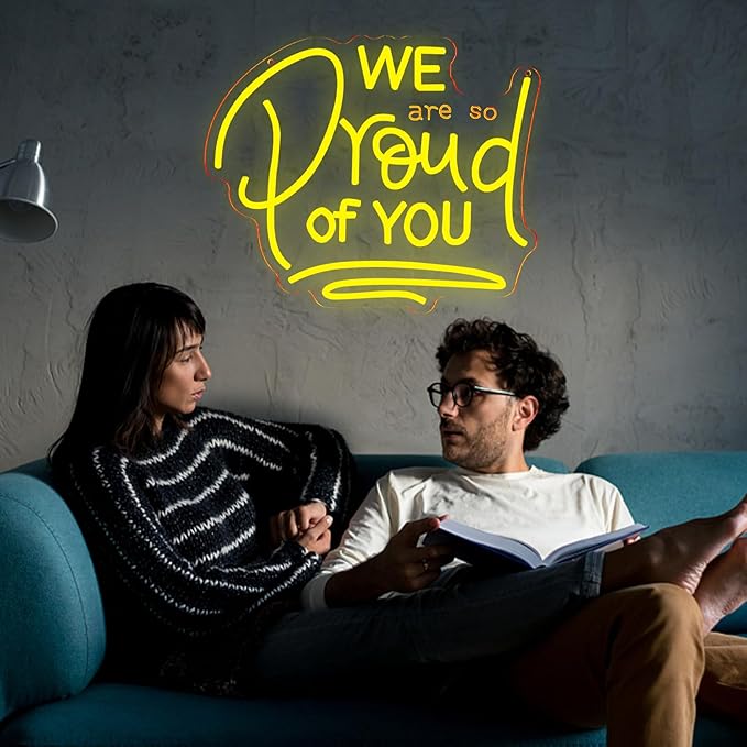 We are So Proud of You Neon Signs Dimmable LED Graduate Neon Lights Graduation Decorations for Graduation Party,School,College, Gift for Boys Girls-14.8 x 12.2IN-USB Powered-Acrylic