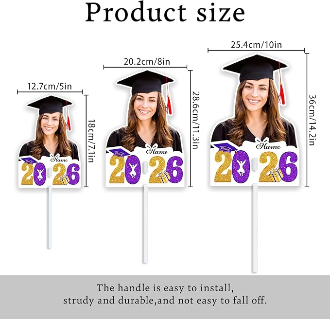 Personalized Graduation Face Fan 2026 Grade Custom Double Sided Face Cutout Fan with Handle Photo Booth Prop Party Supplies(B-Purple and Gold,24pcs)