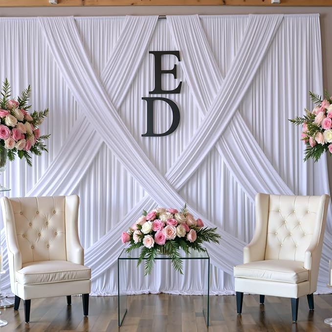 40ftx8ft White Wrinkle Free Backdrop Curtains for Parties, 8 Panels 5×8ft Silky Soft Polyester Wedding Drapes for Backdrop Decor Birthday Party Baby Shower Photo Photography Background Curtain