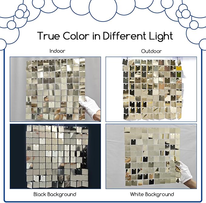 COKAOBE Light Gold Shimmer Wall Backdrop 24PCS Gold Sequins Backdrop Decoration Panels, Photo Backdrops for Birthday, Anniversary Wedding Engagement Decoration (Light Gold)