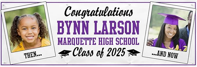 Let's Make Memories Personalized 8ft Graduation Banner - Graduation Party Decorations - Customized Congratulations Banner - Class of 2024 - Indoor/Outdoor Vinyl - How Time Flies - Purple - 8 ft