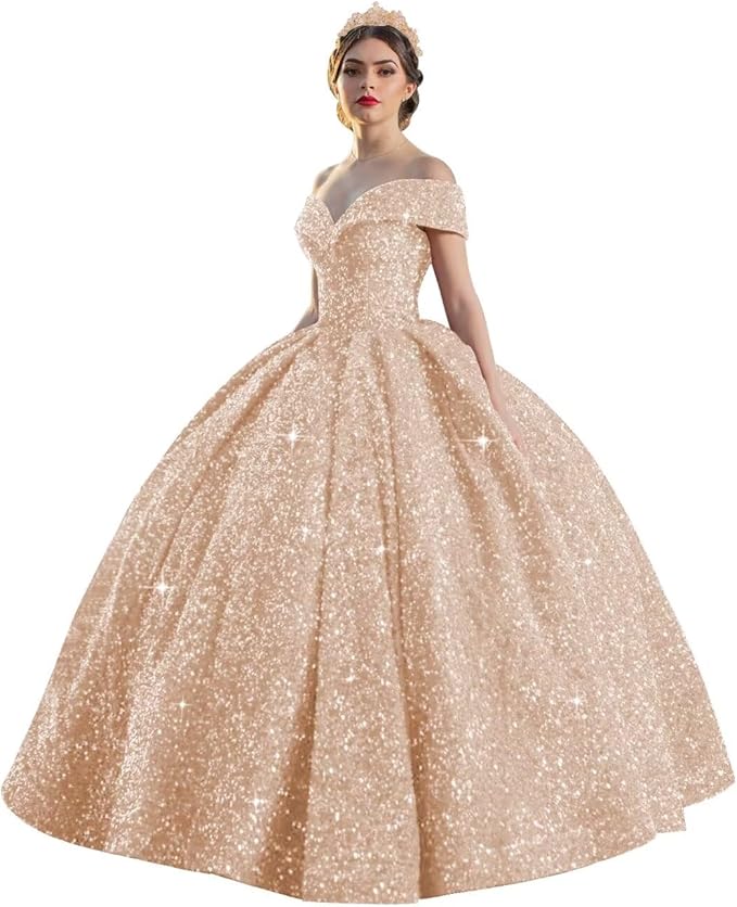 TRHTX Sparkly Sequin Quinceanera Dresses 2024 Off Shoulder Ball Gown Long A-line Sweet 16 Dresses