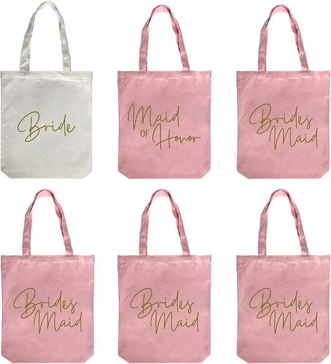 LADY & HOME 6pcs Bachelorette Party Tote Bag, Bride Bridesmaid Cotton Tote Bag for Wedding Gifts