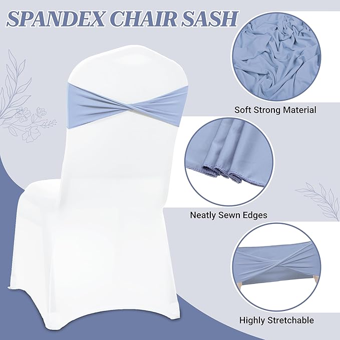 VDS Pack of 300 PCS | Baby Blue | Spandex Chair Sashes Bows Without Buckle | Stretch Elastic Banquet Universal Folding Chair Band Tie with for Wedding Party Conference Celebration Event Decoration