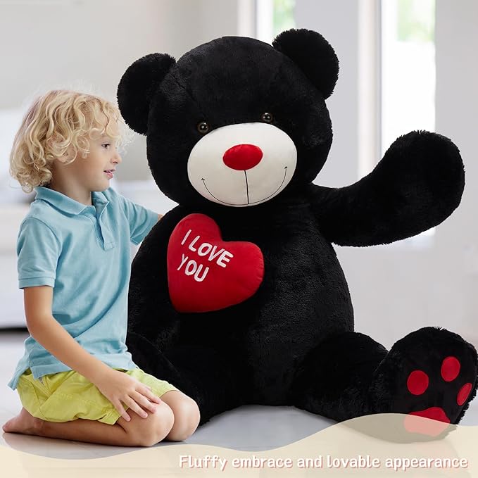 Red Heart Big Teddy Bears, Black Teddy Bear Stuffed Animals with Embroidered I Love You for Girlfriend, Large Valentines Fluffy Teddy Bear Birthday Gifts, 36 inches