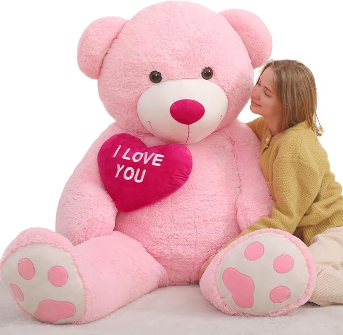 Large Teddy Bear Stuffed Animal 5Ft, Big Teddy Bear with Heart, Giant Brown Stuffed Bear Plush Toys for Kids, I Love You Bear Gift for Girlfriend Wedding