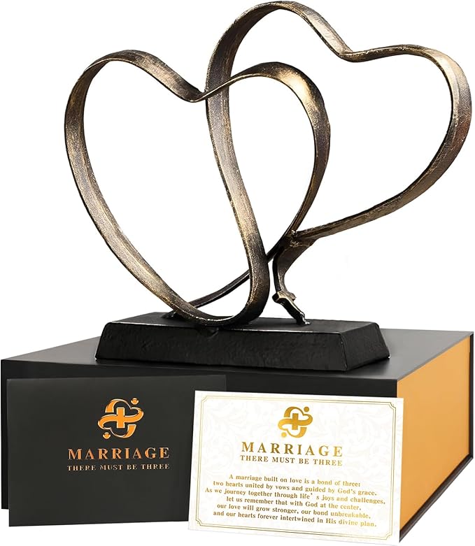 Anniversary Wedding Gifts for Couple Her Iron Heart Sculpture Religion Decor 1st to 60th Valentines Day Gift for Wife Husband Includes Present Box and Poem Card
