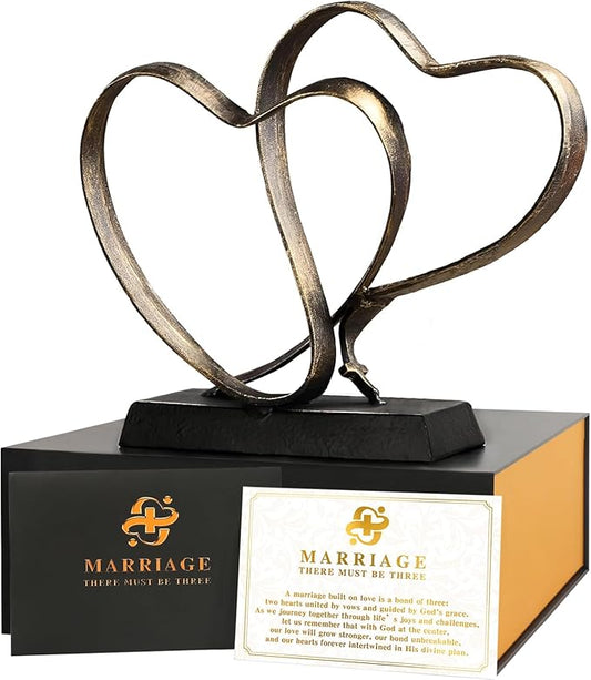 Anniversary Wedding Gifts for Couple Her Iron Heart Sculpture Religion Decor 1st to 60th Valentines Day Gift for Wife Husband Includes Present Box and Poem Card