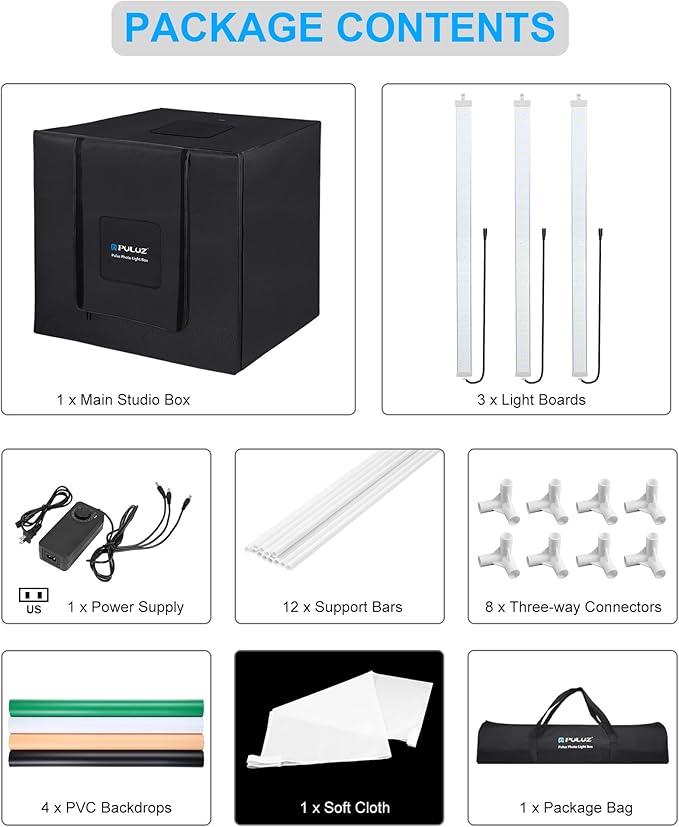 PULUZ 32"x32" Light Box Photography, Large Photo Light Box with 3 Stepless Dimming Light Panel, 234 LED Beads, Professional Photo Booth Shooting Tent Kit with 4 Color Backdrops for Product Photography