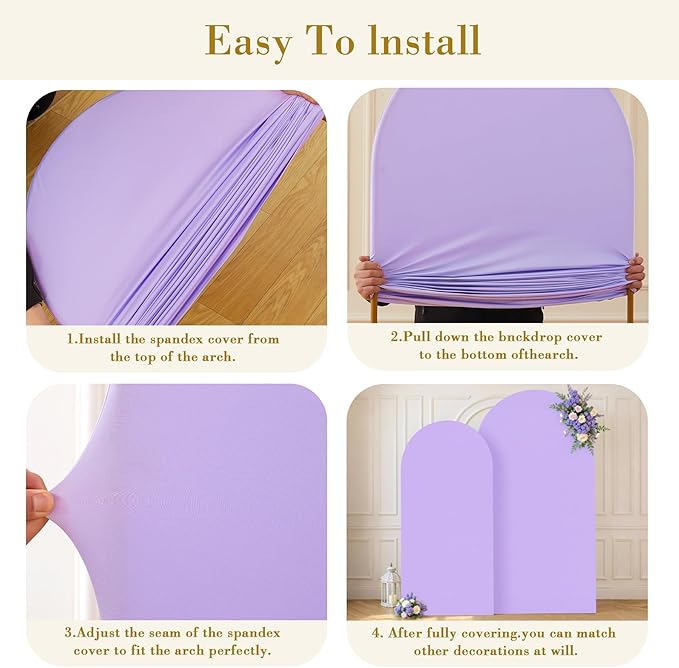 Lavender Photo Arch Backdrop Cover Set of 2 for Party 7.2ft and 6ft Light Purple Arch Covers Stretchy Backdrop Spandex Baby Shower Lilac Arch Stand Covers for Girls Birthday Wedding Bridal Shower