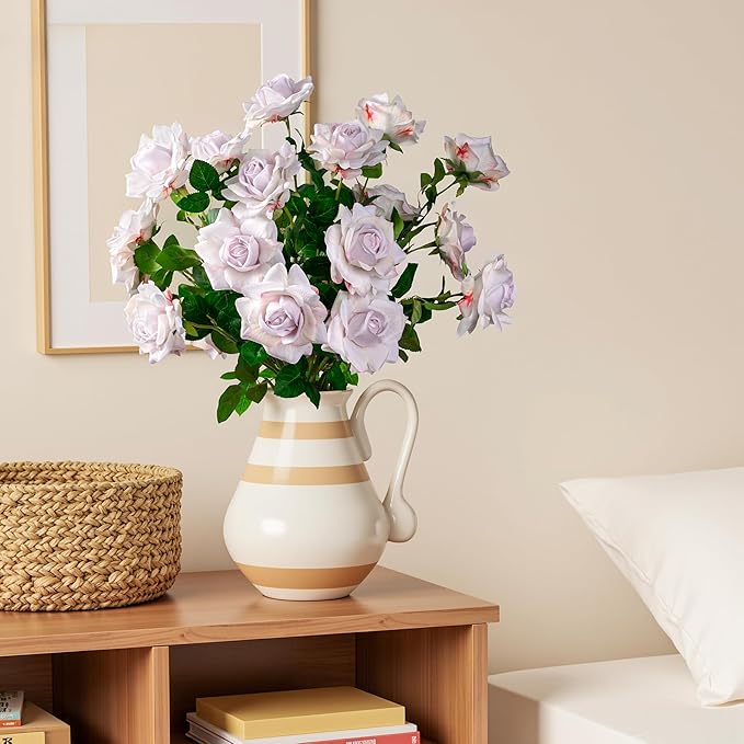 Artificial Flowers Spring Artificial Roses 23.2In Fake Roses Long Stem Artificial Flowers for Tall Vase Suitable for Wedding Party Decor Valentine's Day DIY Bouquet 20PCS White Purple Heart