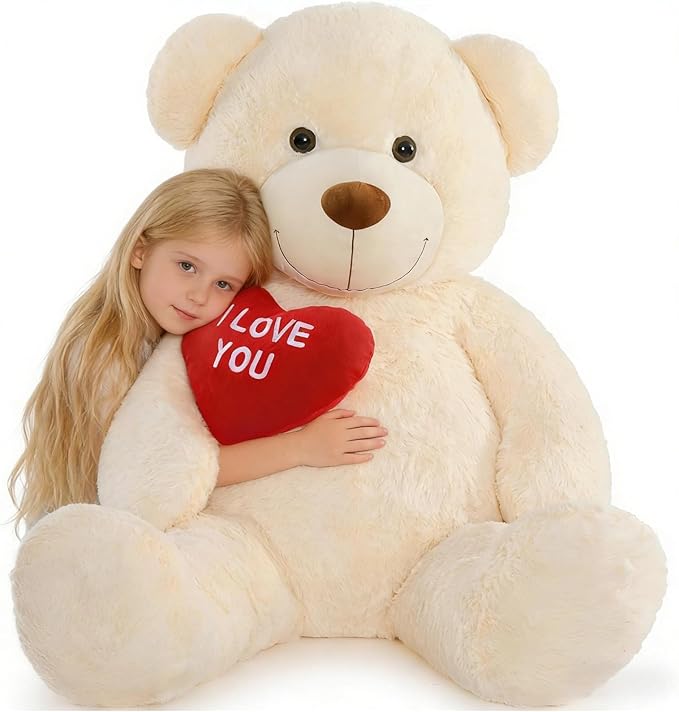 Giant Teddy Bear 52" - Large Stuffed Animal with Heart - I Love You Plush Toys for Kid Christmas Birthday - Valentines Gift for Girlfriend