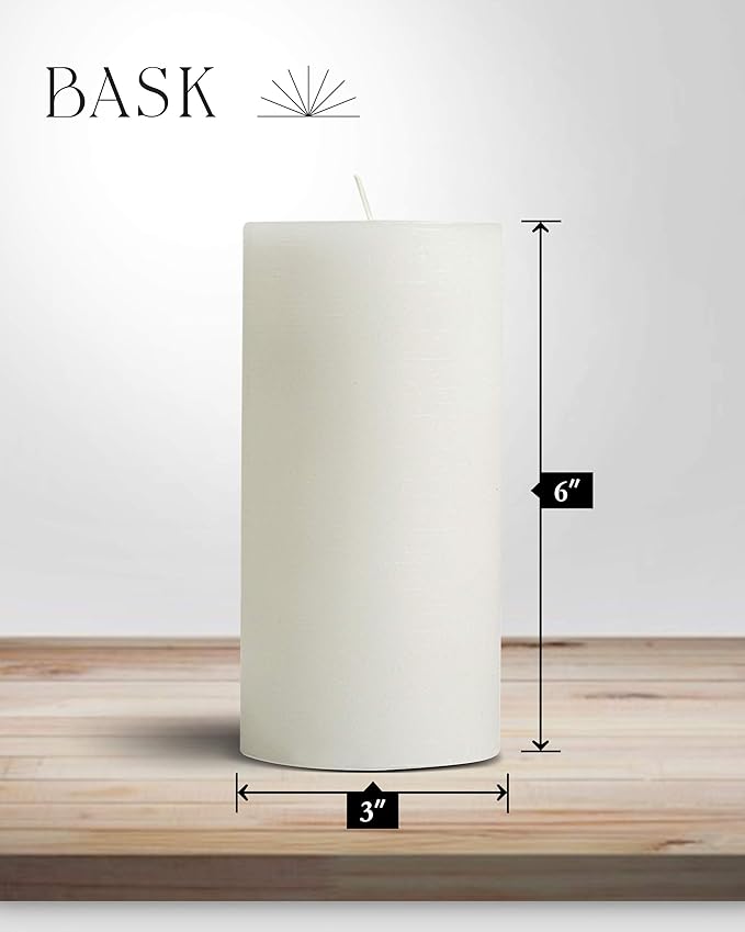 Mottled Pillar Candles by Bask - Set of 6-3" x 6" Dripless Unscented Candles in White for Home Decor, Relaxation & All Occasions