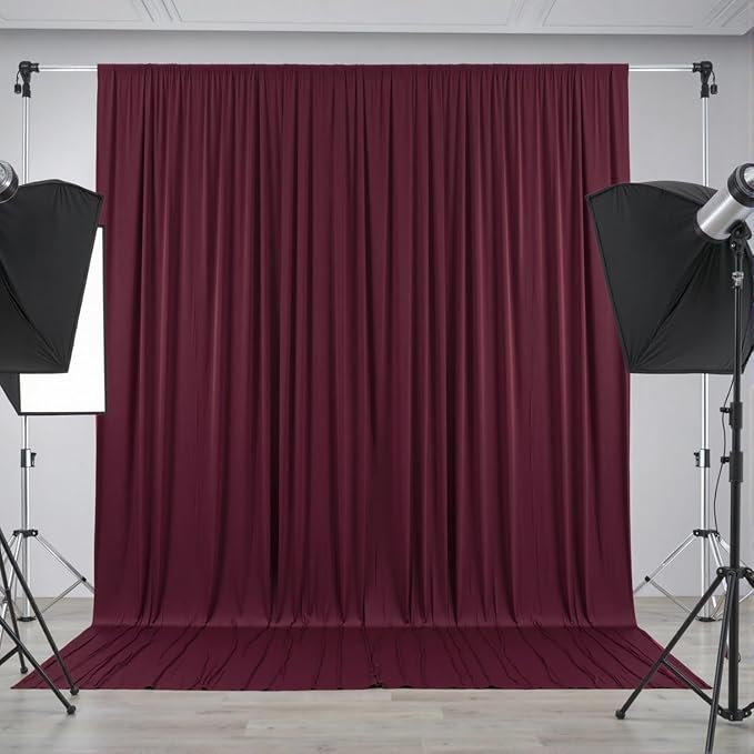 10 ft x 10 ft Wrinkle Free Maroon Backdrop Curtain for Parties, Polyester Burgundy Photo Backdrop Drapes 2 Panels 5x10ft for Baby Shower Wedding Birthday Party Engagement Ceremony Decoration