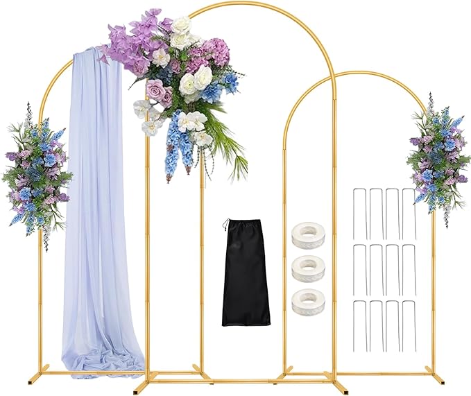 Balloon Arch Stand, 6FT,5FT,4FT Set of 3 Metal Gold Wedding Backdrop Arch Stand Kit with Base for Wedding Baby Shower Birthday Party Event Background Decoration Garden Floral Decor