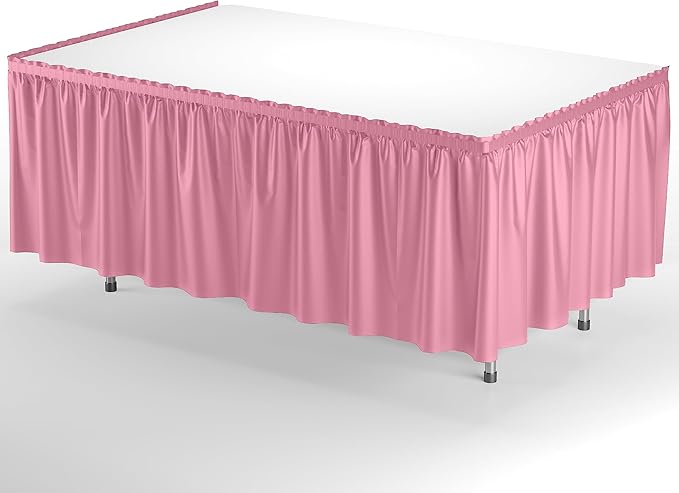 Exquisite Ruffle Table Skirt Pink 48 Pack 14 Ft Long Table Skirts for Rectangle Tables 6ft Plus or Round Tables Skirts with Adhesive Strip for Gender Reveal Decor & Happy Birthday Parties