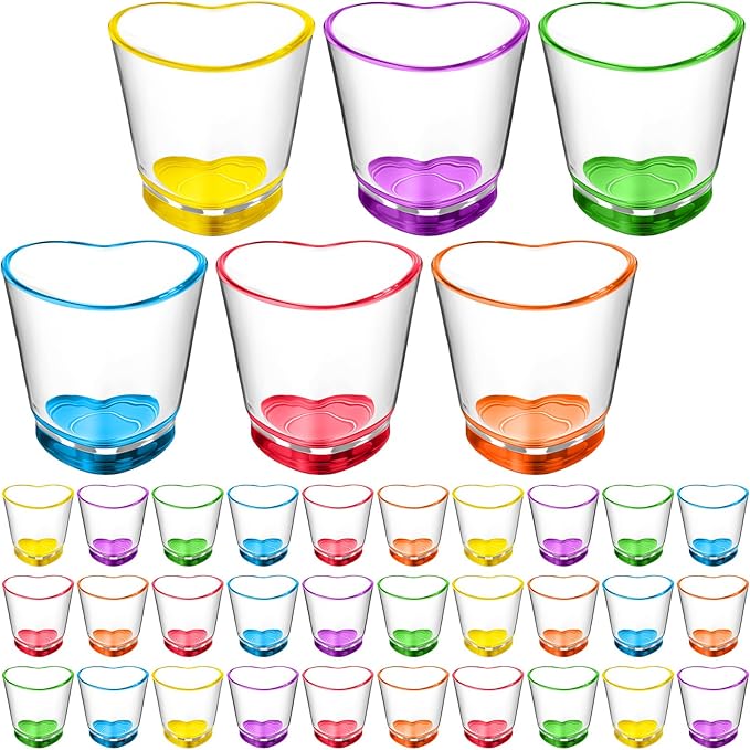 Sabary Valentine's Day Heart Shot Glasses Bulk, 36 Pack 1.5 oz Thick Glass Colorful Shot Glasses for Valentine Galentine Party Supplies, Party Favors, Table Decor