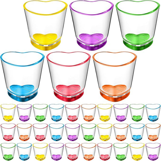 Sabary Valentine's Day Heart Shot Glasses Bulk, 36 Pack 1.5 oz Thick Glass Colorful Shot Glasses for Valentine Galentine Party Supplies, Party Favors, Table Decor