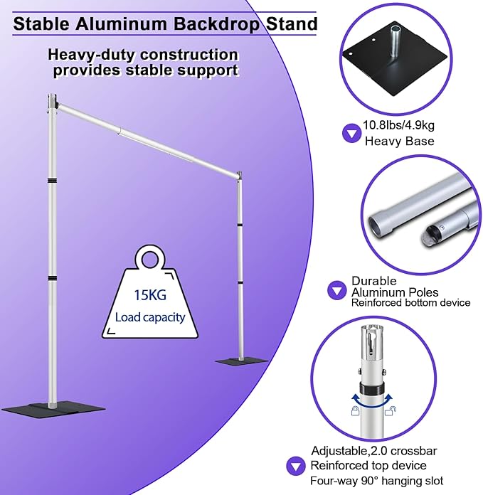 Backdrop Stand Heavy Duty 8x10Ft, Adjustable Metal Frame Pipe and Drape,Background Stand for Wedding Birthday Party Decorations (8x10Ft)