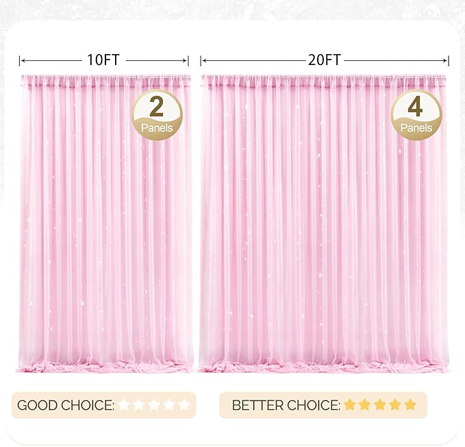 30x8ft Baby Pink Tulle Backdrop Curtain with Lights String for Parites, Sheer Photo Backdrop Curtains with Lights for Wedding Backdrop Ceremony Reception Bridal Shower Baby Shower Birthday Party