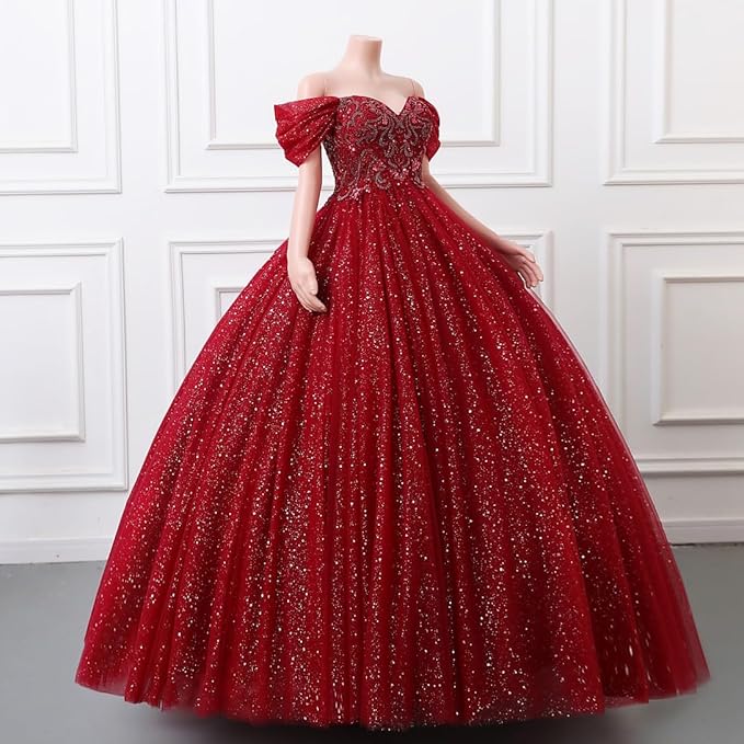 Engerla Women's Beading Sweetheart Ball Gown Tulle Layed Long Quinceanera Dress