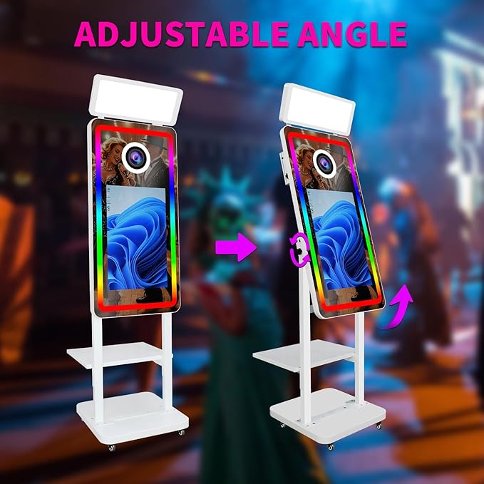 Magic Mirror Photo Booth Machine with Camera, 40in Mirror Photobooth with 21.5" Touch Screen, Built-in Mini PC, with Cooling Fan, for Parties, Birthdays, Trade Shows (White, with Camera no Printer)