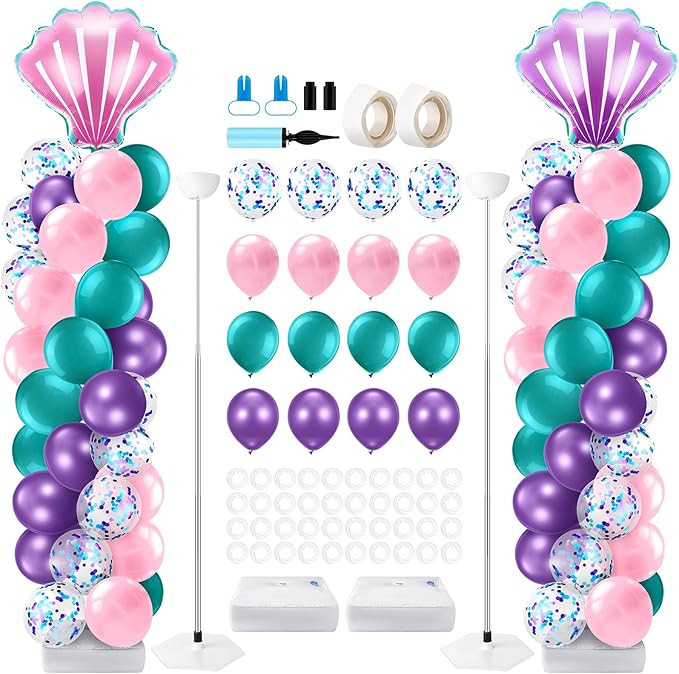 Kasyat 2 Set Mermaid Balloon Column Stand Kit Adjustable Mermaid Balloon arch kit for Wedding Baby Shower Birthday Party decoration Supplies