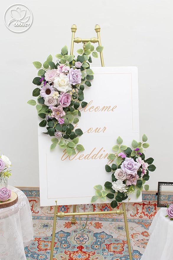 Pack of 2 Wedding Arch Decorations Artificial Hanging Flowers Floral Swag for Wedding Welcome Sign Backdrop Balloon Arch Home Party Bridal Ceremony Reusable(Purple)
