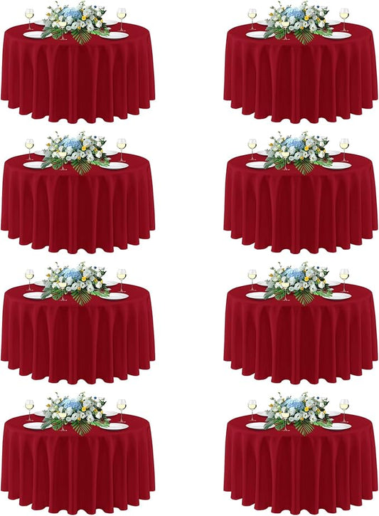 sancua Christmas Red 90 Inch Round Tablecloth, 8 Pack - Circle Polyester Fabric Table Cloth for Wedding Party Reception Banquet Birthday, Washable Formal Table Cover (Fit 30-72 Inch Tables)