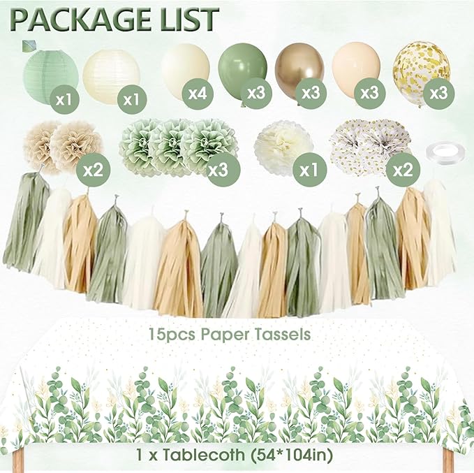 Sage Green Baby Shower Decorations Gender Neutral Baby Shower Decorations Welcome Baby Banner Sage Green Balloons Paper Lanterns Pom Tablecloth Neutral Gender Reveal Birthday Party Supplies