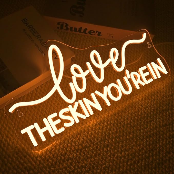 Love The skin You Rein Neon Sign Beauty Salon Neon Signs for Wall Decor Warm White Led Light for Beauty Studio Spa Room Skincare Room Girls Bedroom Party Salon Decoration