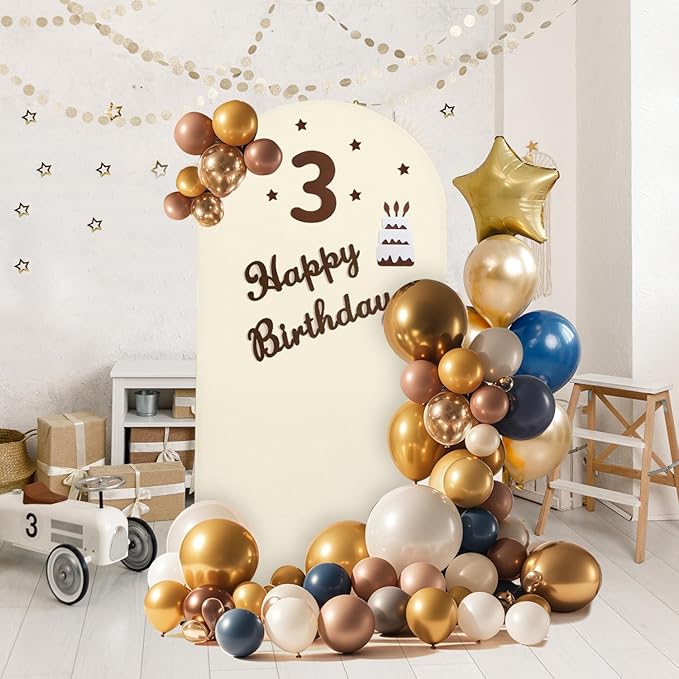 Arch Backdrop Stand and Cover Set, Metal Balloon Arch Backdrop 7.2ft, Gold Arched Stand Frame for Wedding, Parties,Birthday, Backdrop Decorations (Beige,7.2ft)