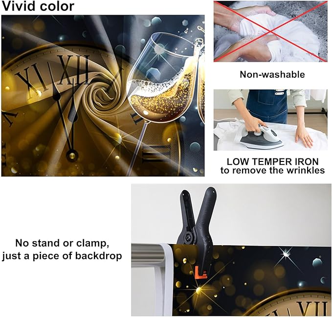 Baocicco 8x6.5ft Happy New Year Backdrop Countdown Party Shining Champagne Wine Glasses Bokeh Halos Backdrop Vinyl Photography Background New Year Eve Christmas Eve Party Winter Holiday Festival