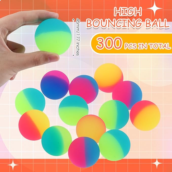 Jenaai 300 Pcs 45 mm/1.77 Inch Bouncy Balls for Kids, Large Rubber High Bouncing Balls in Bright Assorted Multi Colors Bulk for Birthday Party Favors Easter Classroom Carnival Prizes Gift