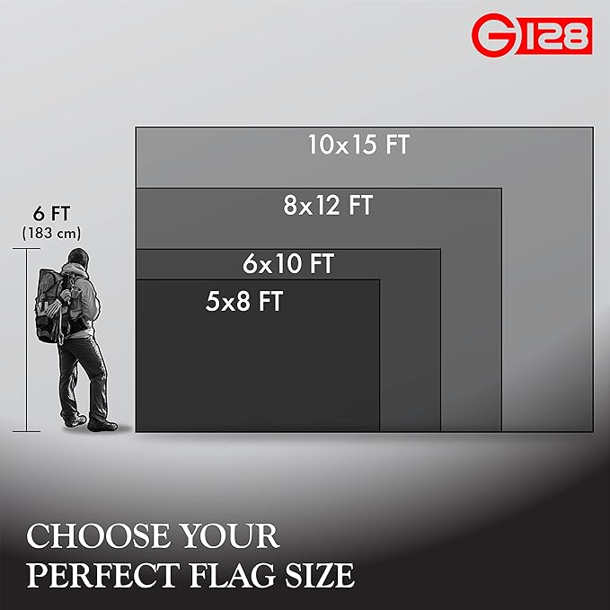 G128 8x12 Ft American Flag Deluxe TearProof Series, Featuring Super Tough Spun Polyester, Embroidered Stars, Sewn Stripes