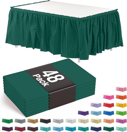 Exquisite Ruffle Table Skirt Dark Green 48 Pack 14 Ft Long Table Skirts for Rectangle Tables 6ft Plus or Round Tables Skirts with Adhesive Strip for Gender Reveal Decor & Happy Birthday Parties