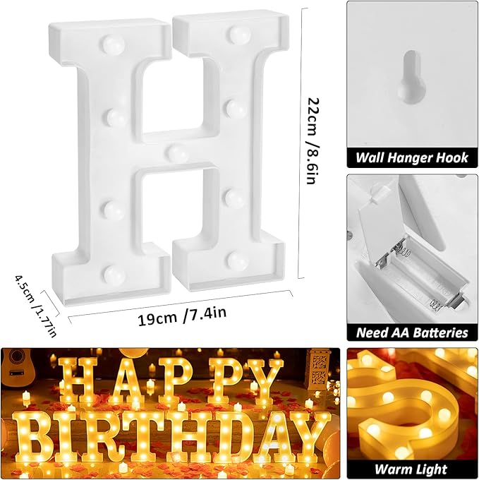 138pcs Happy Birthday Marquee Light Up Letters- LED Letter Number Light Sign with Round Light Balloons Decoration for Birthday Home Table Decor White