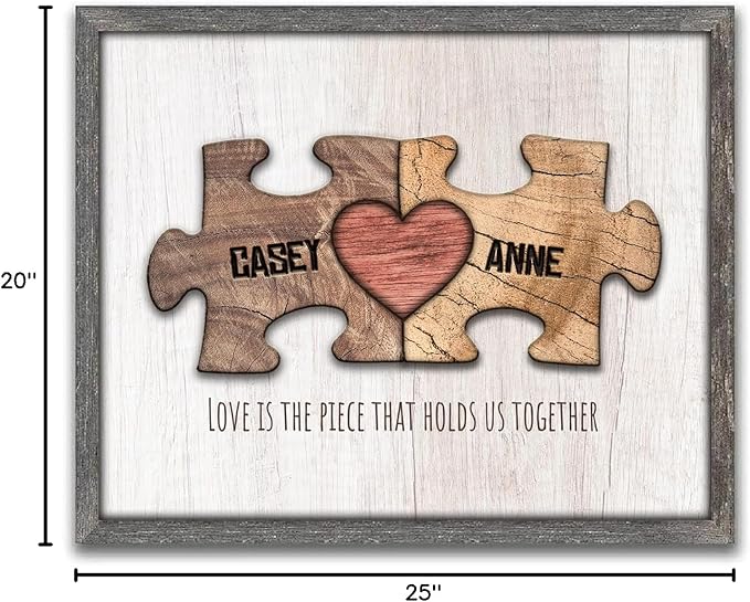 Personal-Prints LOVE PUZZLE | Personalized Romantic Canvas Art Gift with Your Names | Custom for Valentine’s Day or Wedding Anniversary (20"x24" Float Framed Canvas)