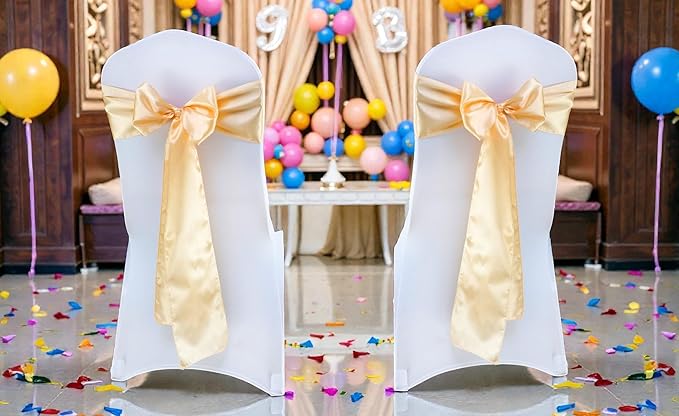VDS Satin Chair Sashes Chair Cover Back Tie Sateen Bows Ribbon for Wedding Birthday Graduation Engagement Ceremony Event Party Banquet Venue Hotel All Dining Chair Decoration (25PC) (Beige)