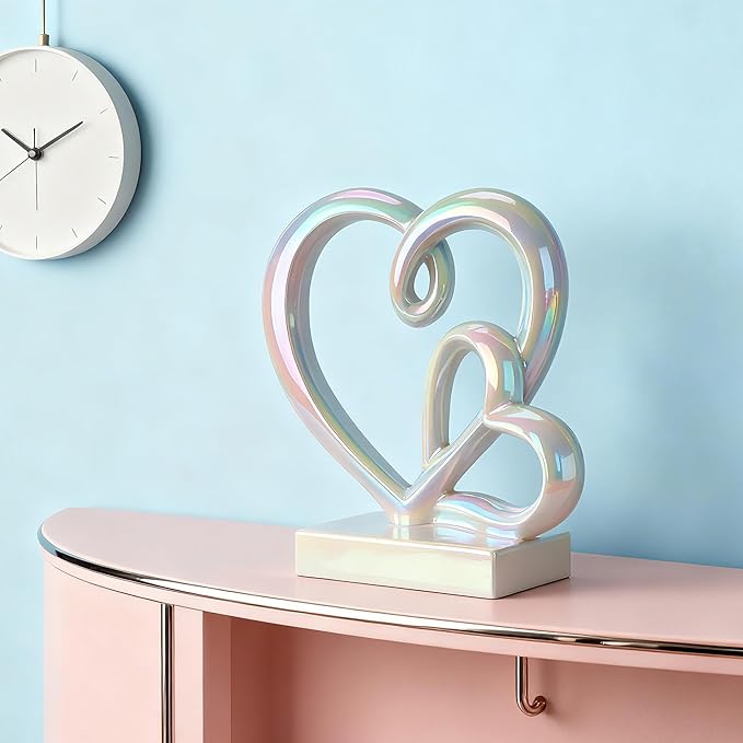 Valentine's Day Wedding Anniversary Couples Gifts-Two Hearts Decor Statue,1st to 50th for Her/Him,Engagement Present, Shimmering Love Symbol for Couple, Romantic Home Accent