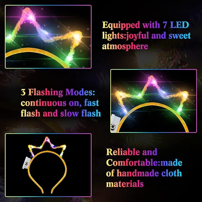 WILLBOND 40 Pcs Light up Crown Headband LED Glow Crown Headband Hair Accessories for Birthday Festival Concert Party Costume