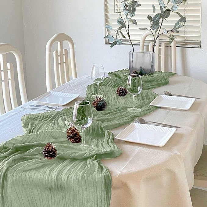 20 Pack Sage Green Cheesecloth Table Runner 35 x 71 Inch Boho Gauze Christmas Table Runner for Rustic Wedding Arch Decor, Bridal Shower, Baby Shower, Banquets, Farmhouse Party Decorations