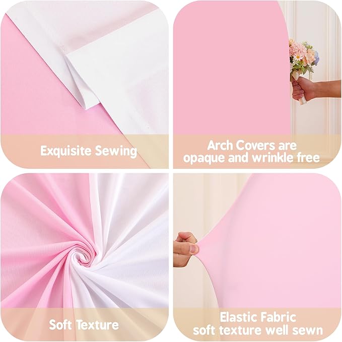 White Pink Photo Arch Backdrop Cover Set of 2-7.2ft and 6ft Arch Covers Stretchy Backdrop Spandex Baby Shower Arch Stand Covers for Girls Birthday Party Wedding Bridal Shower Background Decorations