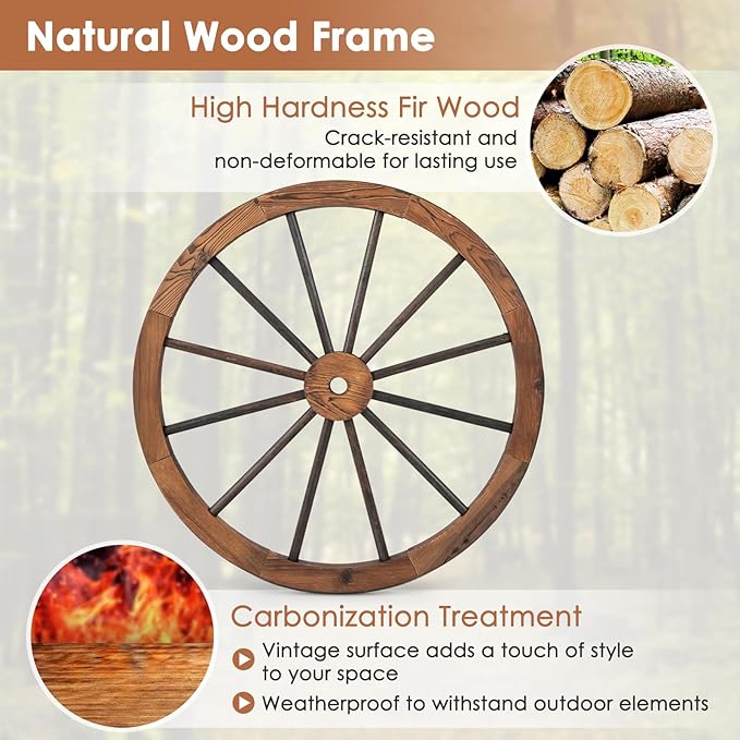 Tangkula 30" Decorative Wooden Wheels Set of 4, Decorative Wall Fir Wood Treated by Carbonization, Vintage Wagon Wheels for Garden, Bar, Restaurant Decoration (4 Pack)