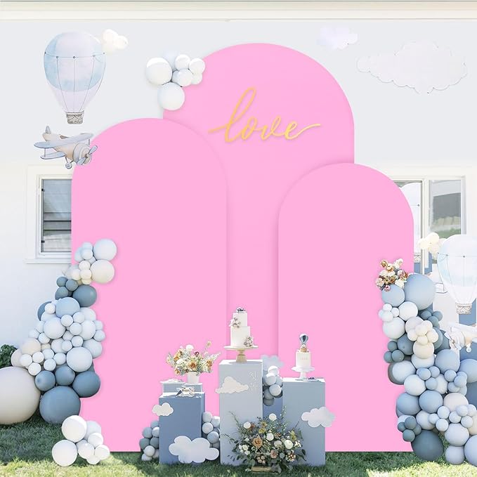 Wedding Arch Cover Pink Arch Backdrop Covers Set of 3 Arches Backdrop Stand Covers Spandex Fitted Round Balloon Arch Cover for Metal Arch Frame Baby Shower Birthday Garden Party 6ft 5ft 4ft